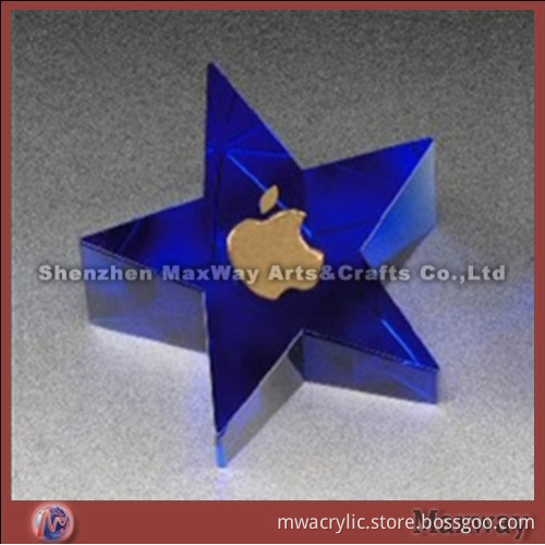 Blue optical crystal rising star (slant) acrylic paperweight/gift/trophy with logo and artwork